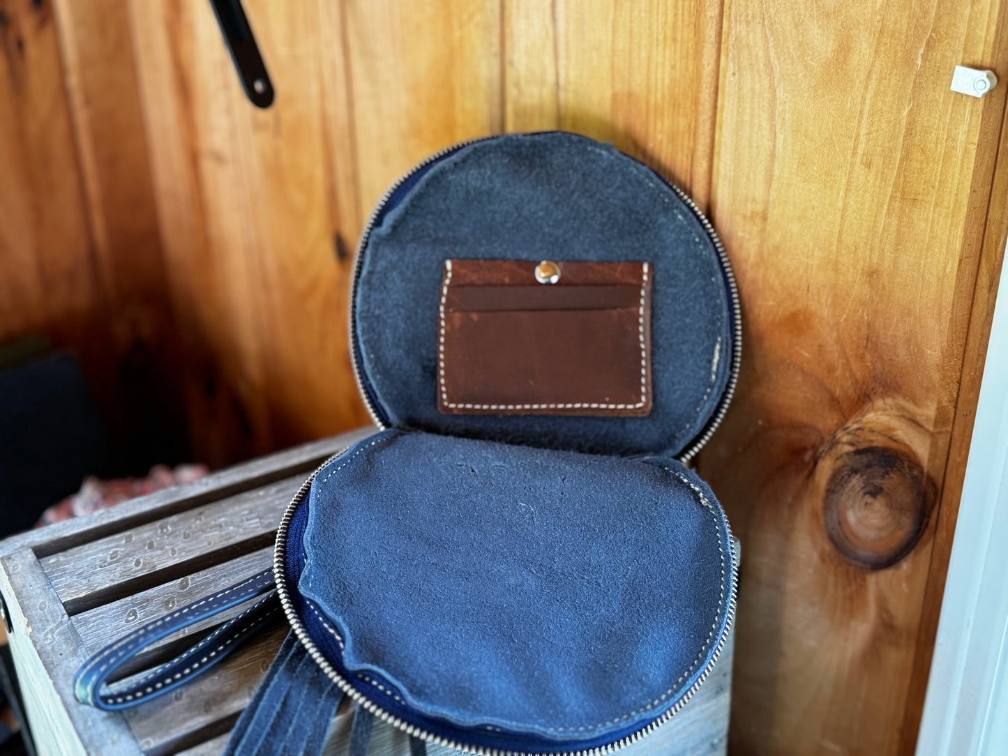 7” Mini Round Leather Wristlet in Cobalt Blue *Free Shipping*