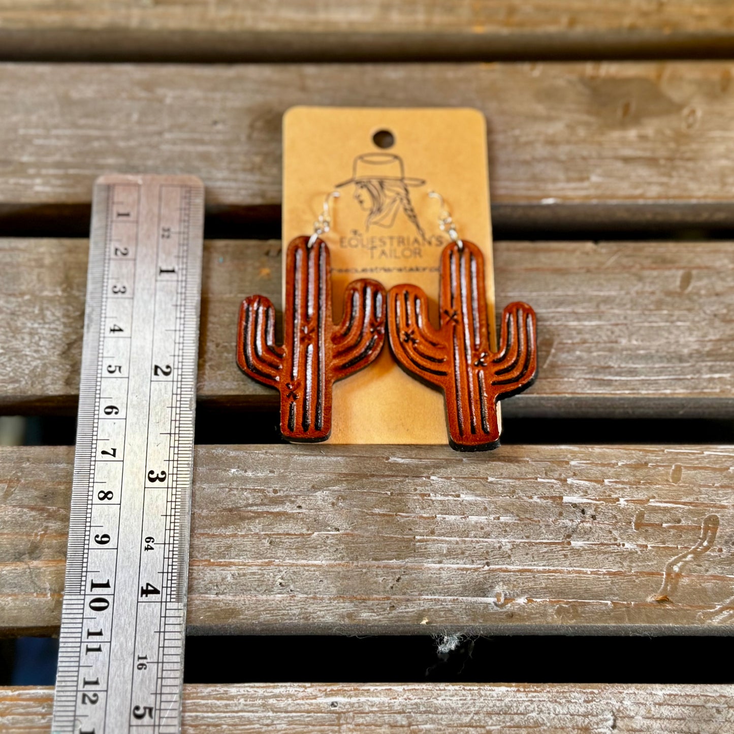 Tooled Cactus Tooled Leather & Sterling Silver Earring *Free Shipping*