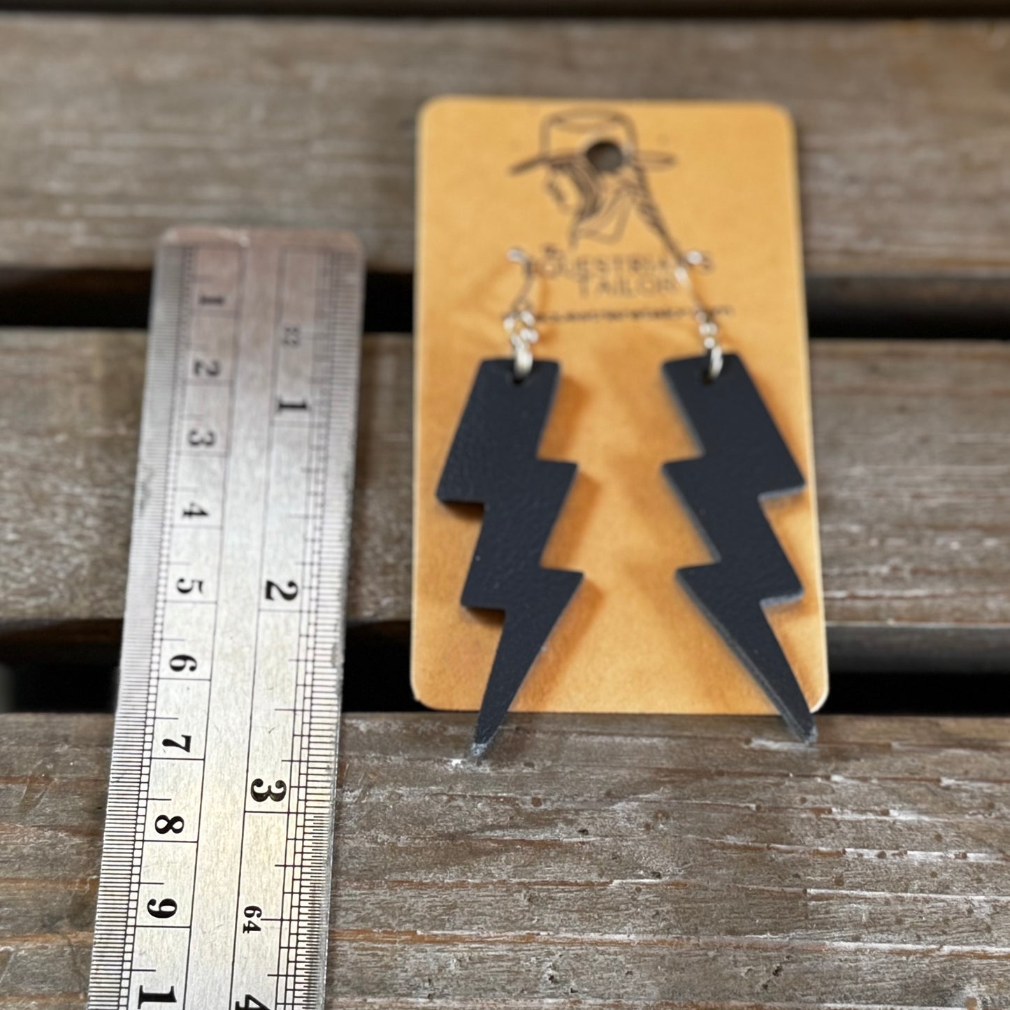Cobalt Blue Leather & Sterling Silver Earrings - Cactus, Lightning