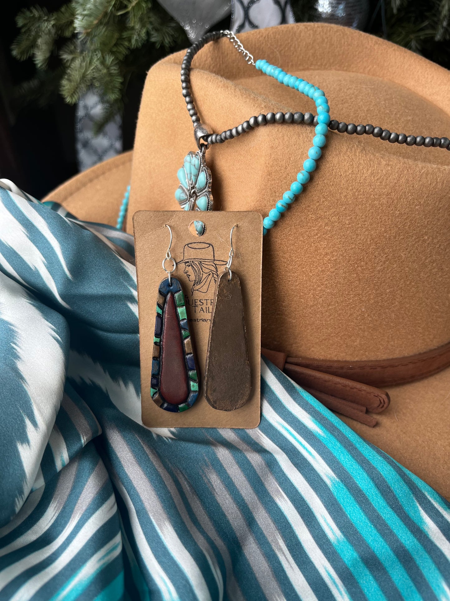 Mosaic Tile Western Leather Earrings