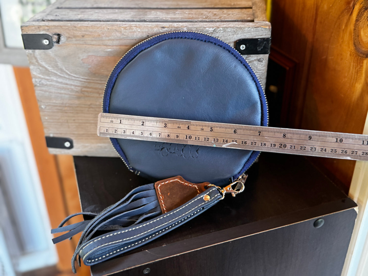 7” Mini Round Leather Wristlet in Cobalt Blue *Free Shipping*