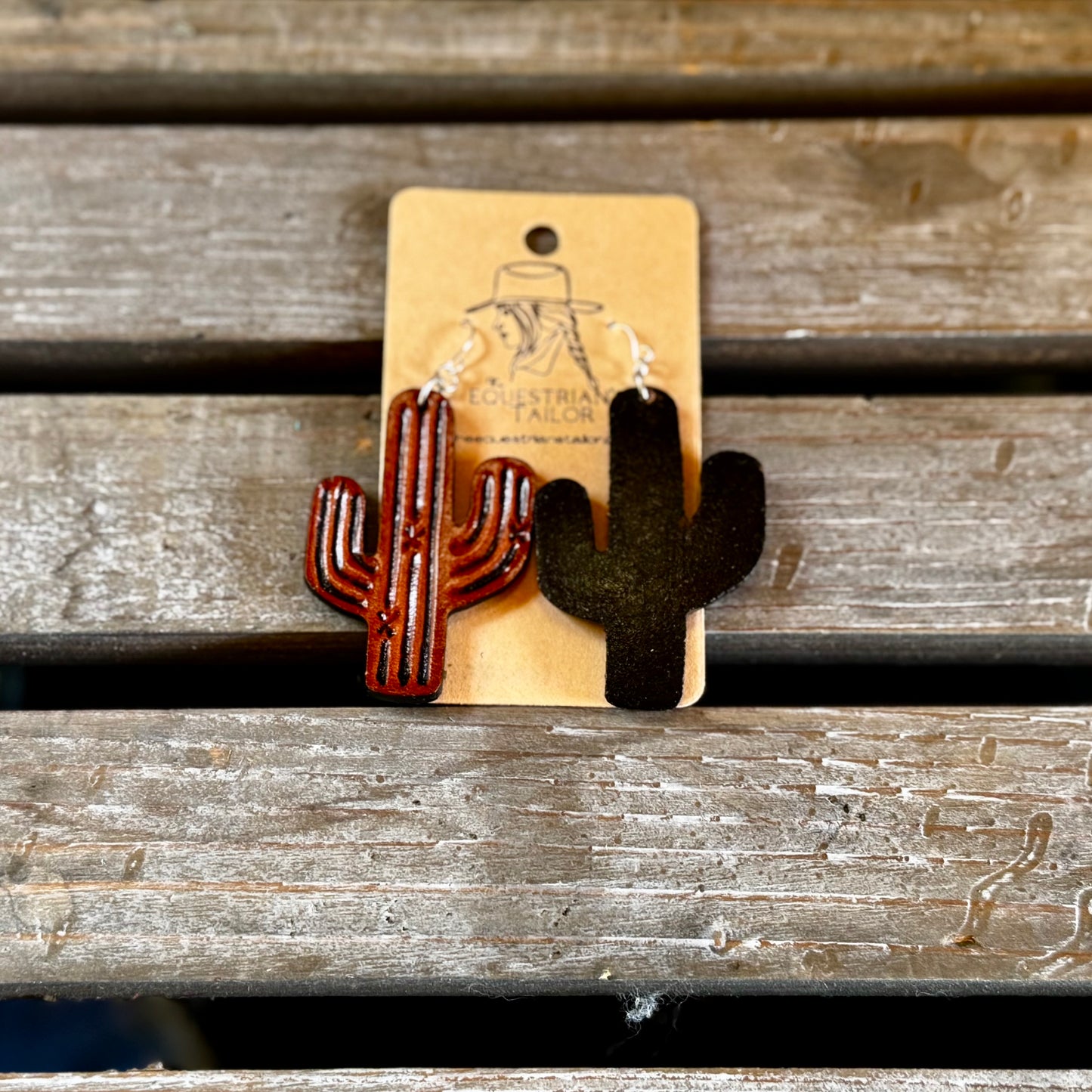 Tooled Cactus Tooled Leather & Sterling Silver Earring *Free Shipping*