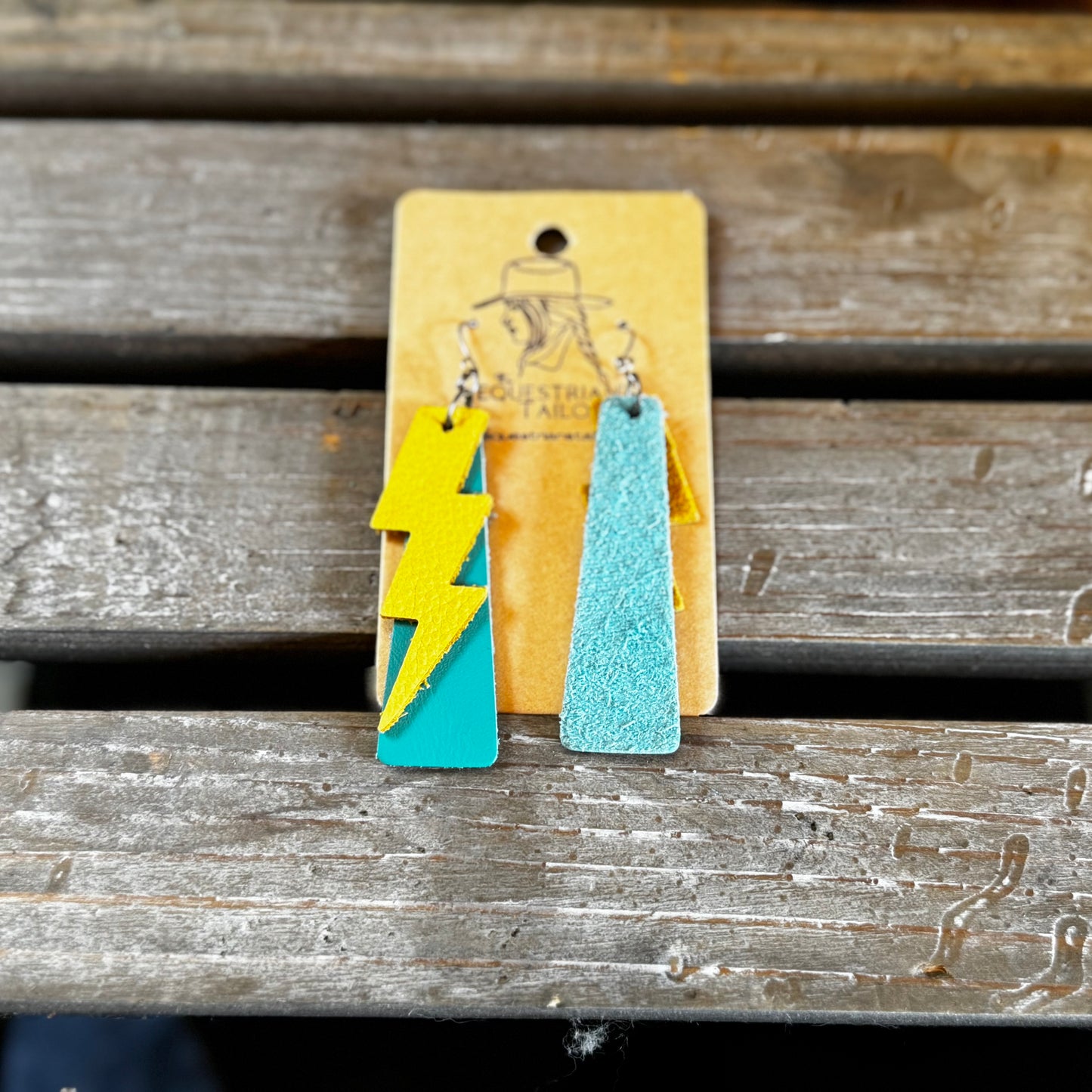 Teal & Yellow Lightning Bolt Earrings *Free Shipping*