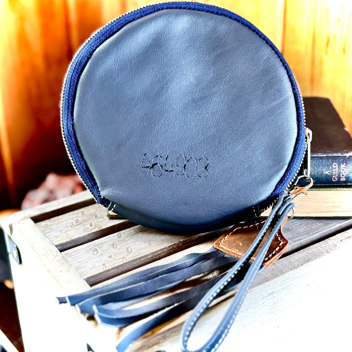 7” Mini Round Leather Wristlet in Cobalt Blue *Free Shipping*