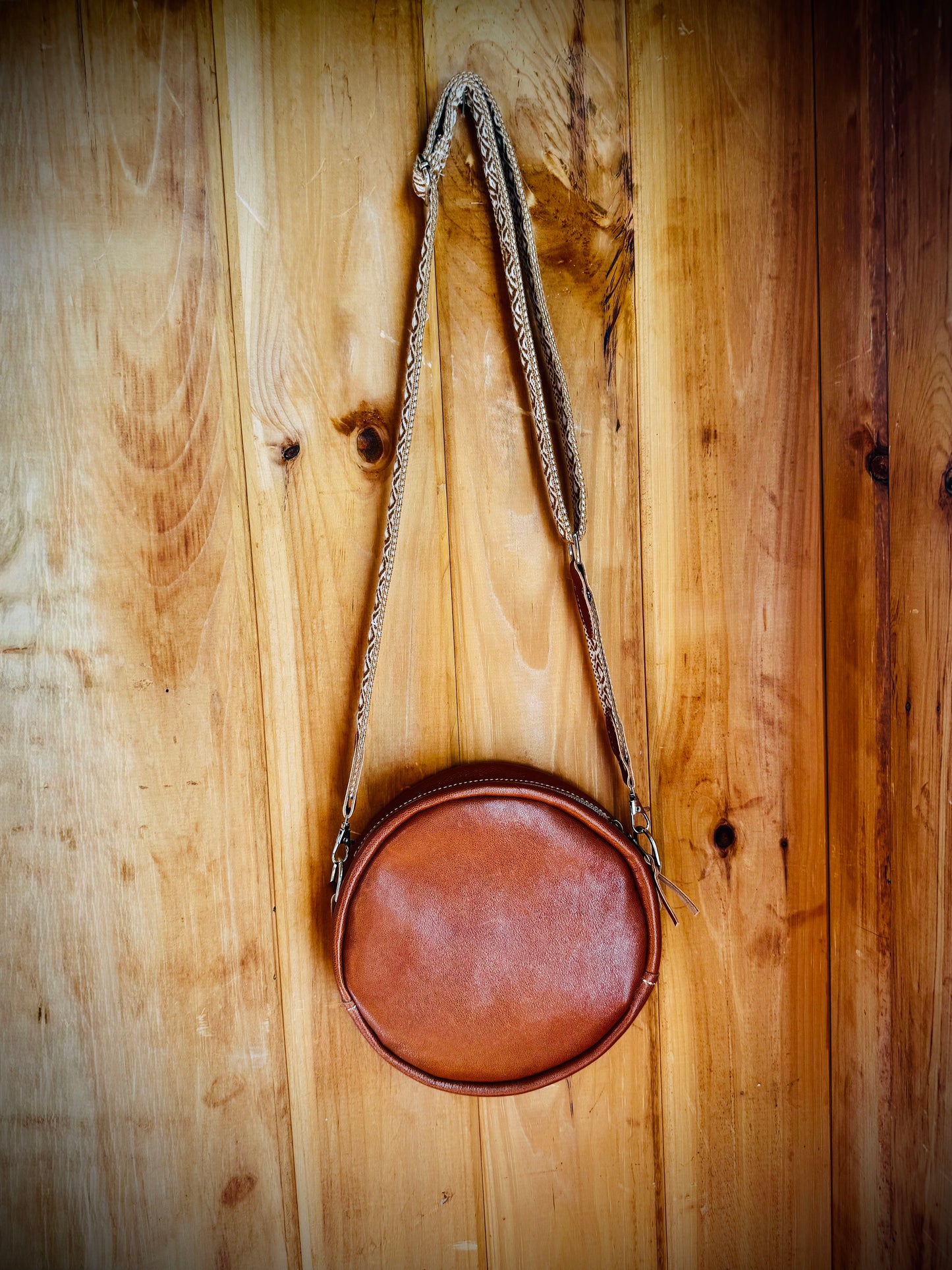 8” Leather Round Crossbody Purse in Copper *Free Shipping*