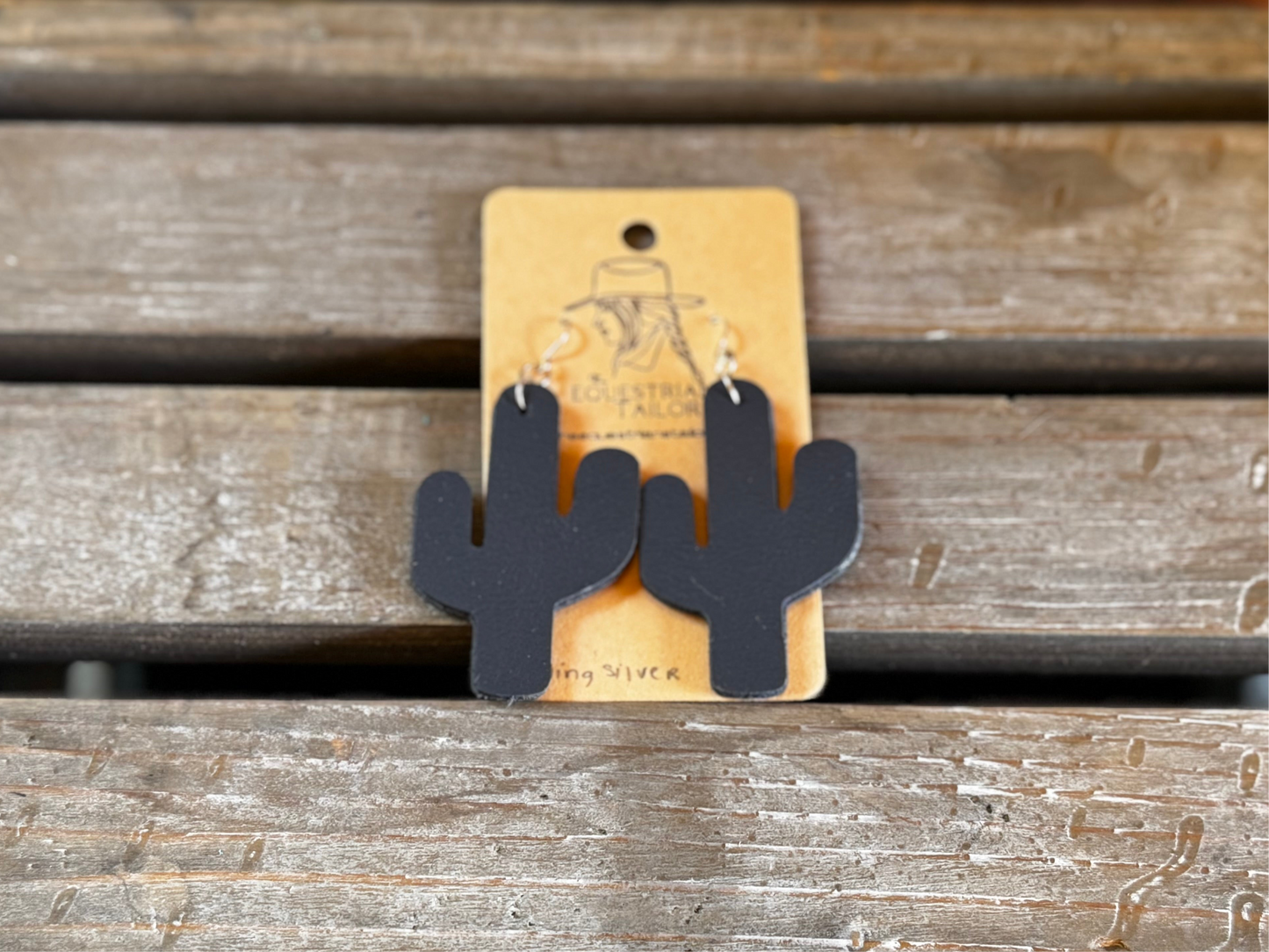 Cobalt Blue Leather & Sterling Silver Earrings - Cactus, Lightning