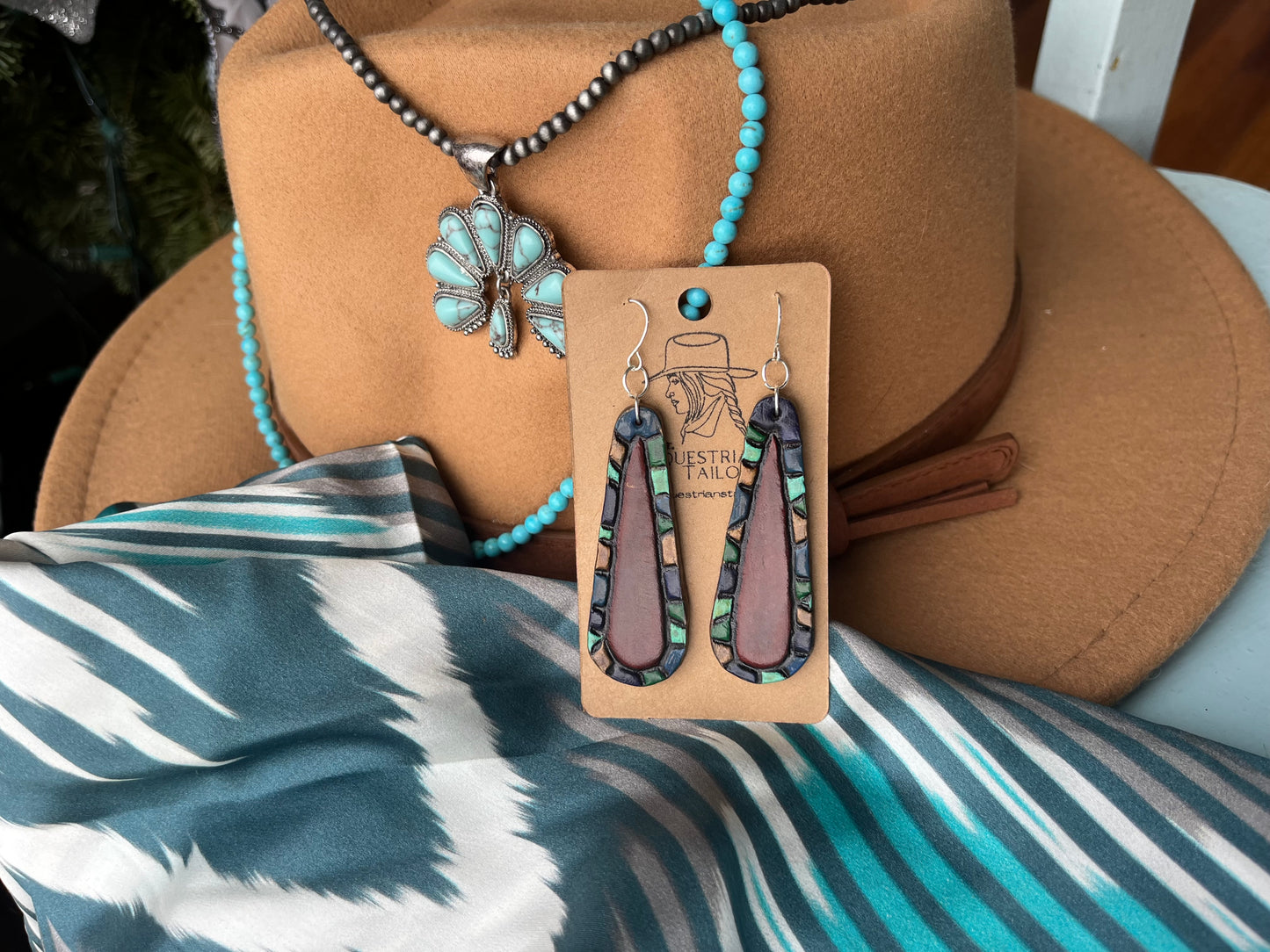 Mosaic Tile Western Leather Earrings