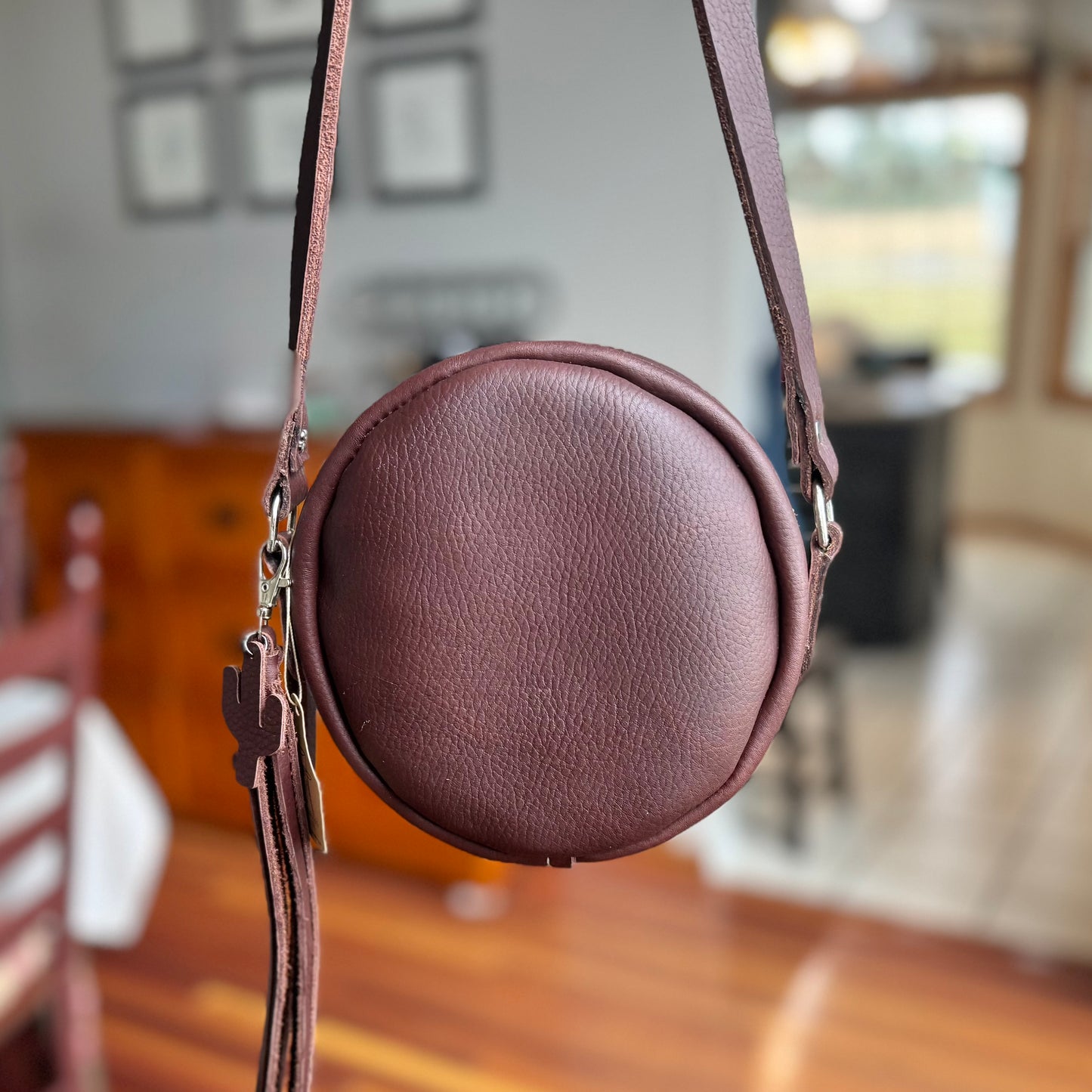 Mini Round Crossbody Purse Leather *Free Shipping* Chestnut Brown