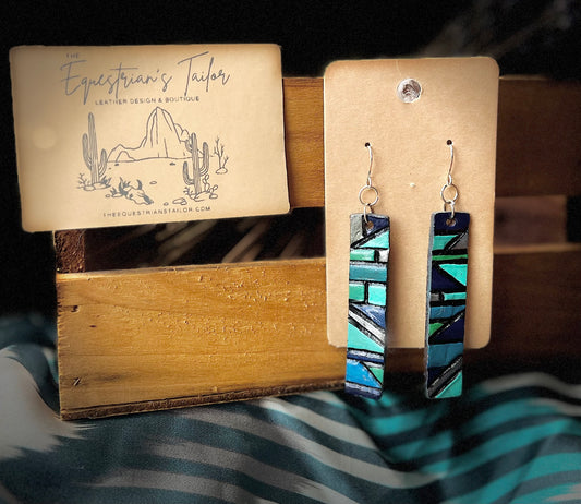 Aztec Ocean & Silver Leather Drop Earrings