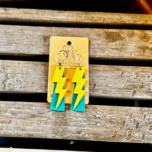 Teal & Yellow Lightning Bolt Earrings *Free Shipping*