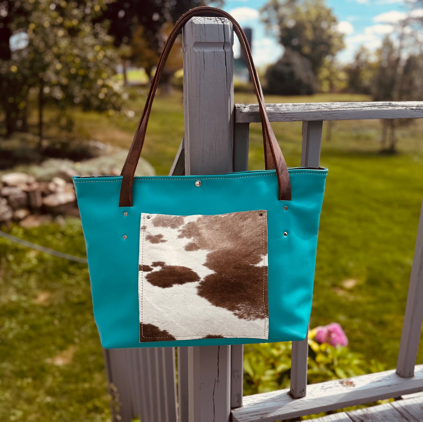 Turquoise & Hair-on-hide Tote