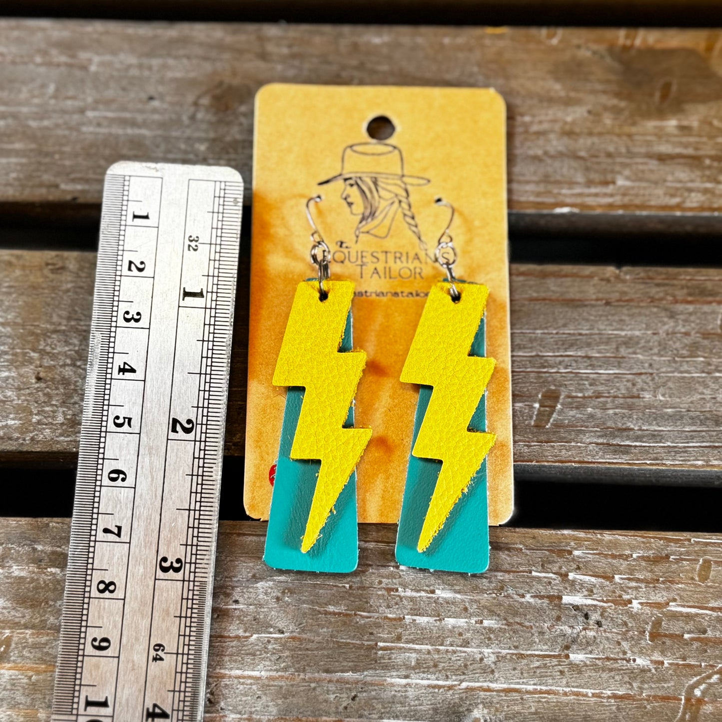 Teal & Yellow Lightning Bolt Earrings *Free Shipping*