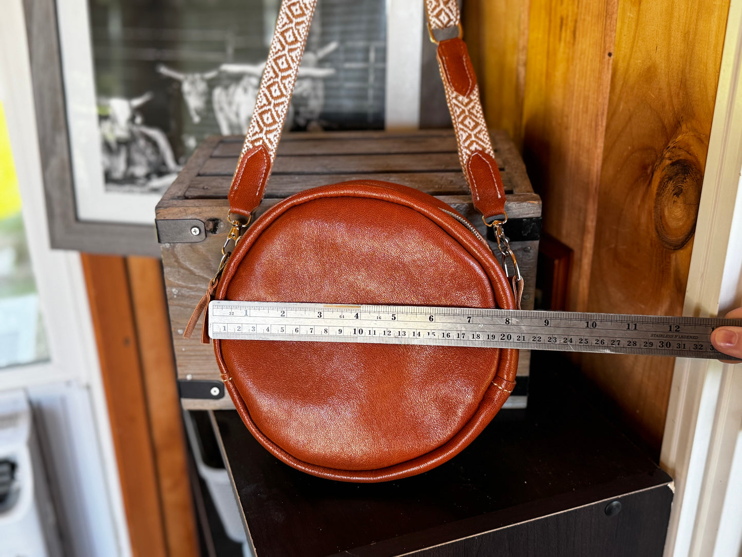 8” Leather Round Crossbody Purse in Copper *Free Shipping*
