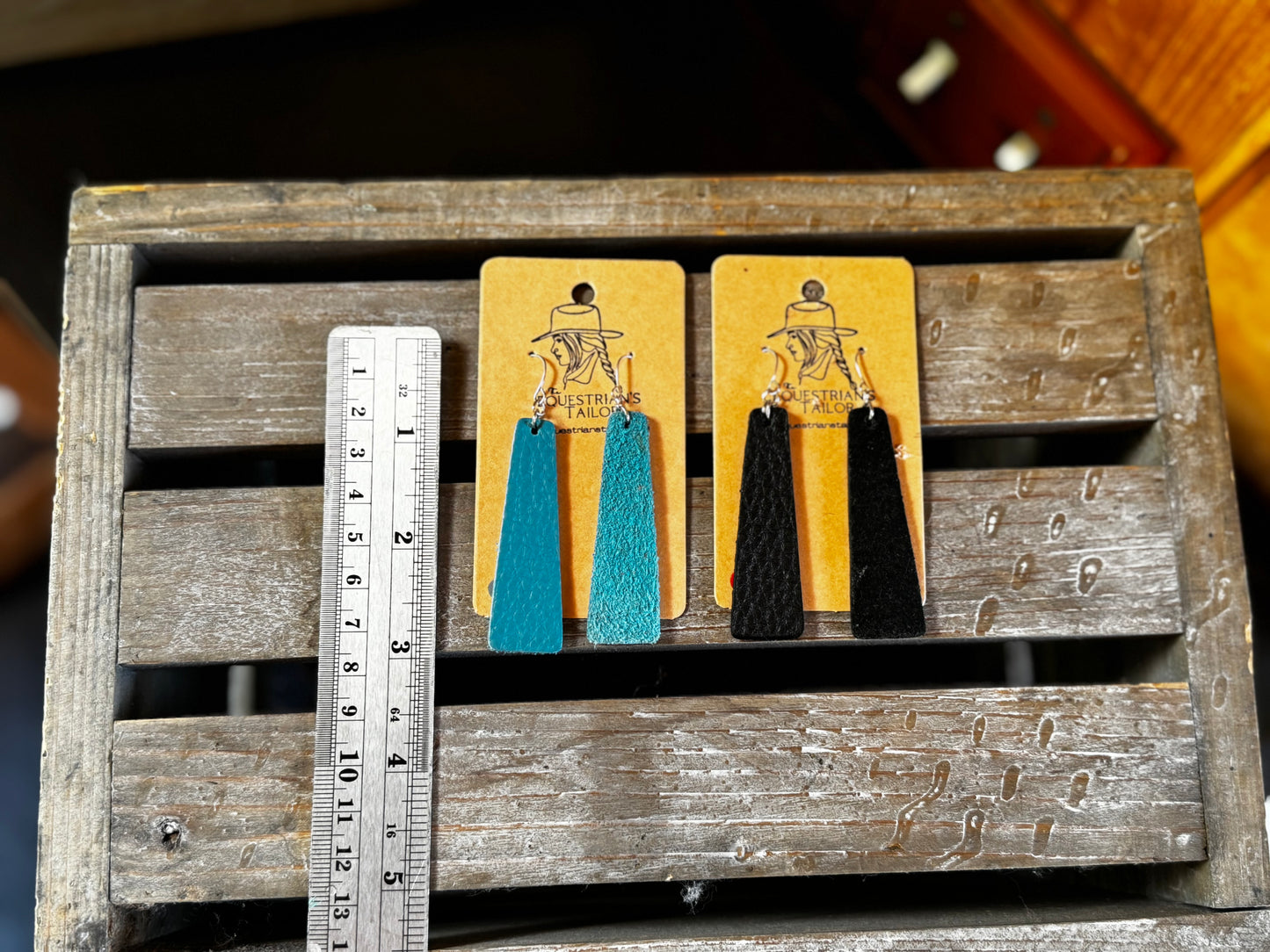 Leather Earrings Turquoise, Black Sterling Silver $19.99 Free Shipping