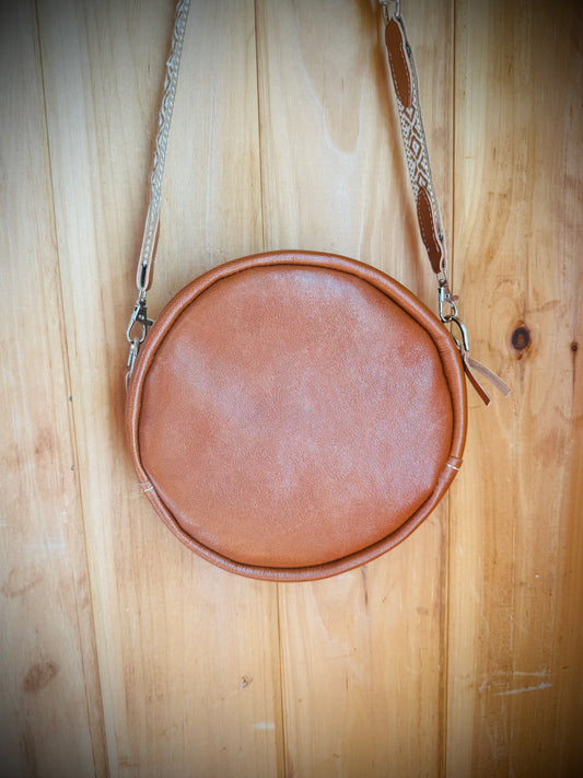 8” Leather Round Crossbody Purse in Copper *Free Shipping*